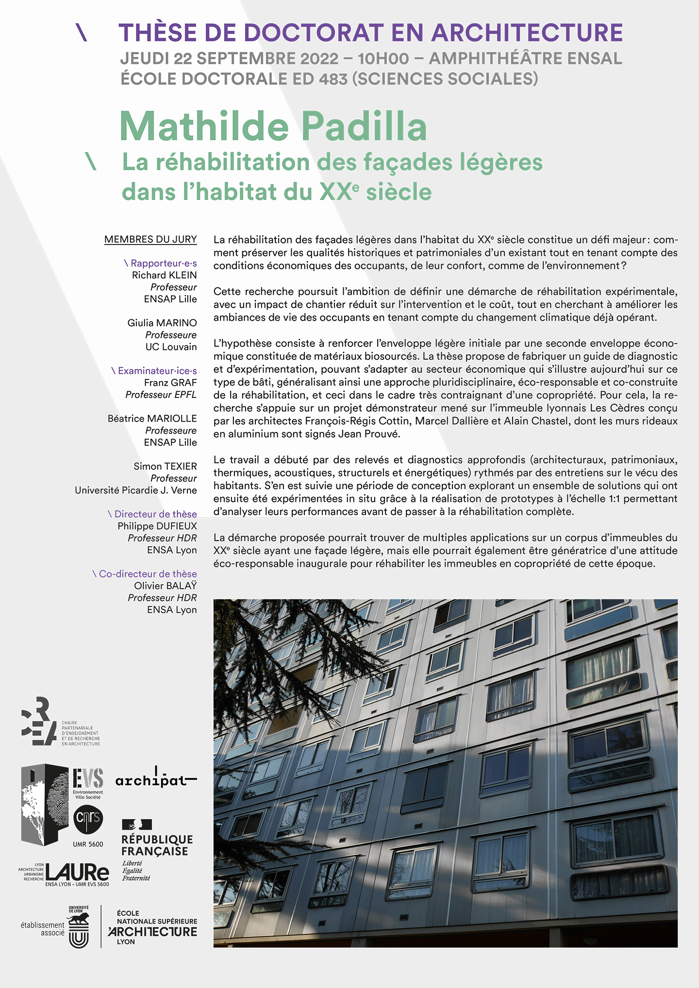<strong></noscript>Soutenance de thèse et réhabilitation des façades légères Jean Prouvé d’un immeuble lyonnais</strong>